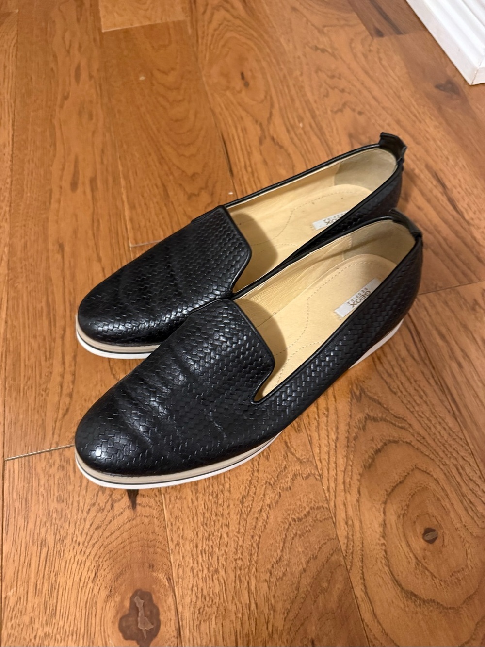 Geox Black Textured Slip-On Loafers for women